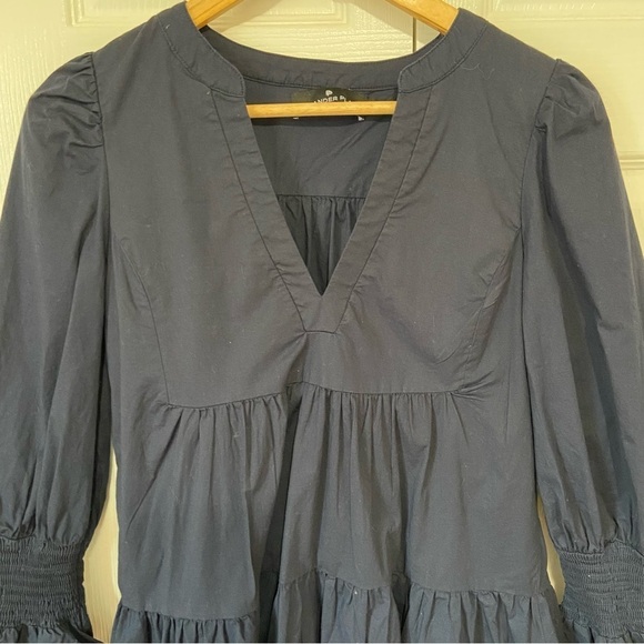 Tuckernuck Pomander Place Navy Blue Cotton Poplin Kenzo Mini Dress Long Sleeve S - Picture 6 of 11